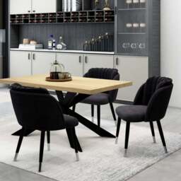 Milano Duke LUX Dining Set - a Oak Dining Table & 4 Dining Chairs with Silver End Caps - thumbnail 2
