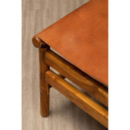 Kendari Brown Leather and Teak Wood Modern Sling Chair - thumbnail 6