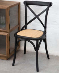 Lyon Black Oak Wood Dining Chair with Rattan Seat