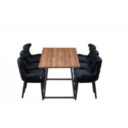 Toga Oxford LUX Dining Set - Toga Extendable Walnut Dining Table w/ a Set of 6 Oxford LUX Velvet Dining Chairs - Black