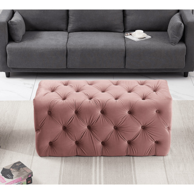 Melia Velvet Ottoman Bench - Pink