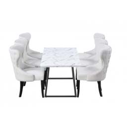 Toga Mayfair LUX Dining Table Set - Toga Extendable White Dining Table w/ a Set of 6 Mayfair LUX Velvet Dining Chairs - cream
