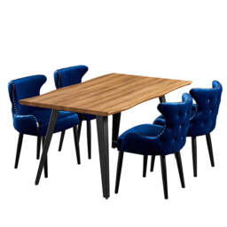 Oxford Rocco LUX 5PCs Dining Set includes an Oak Dining Table and Set of 4 Dining Chairs - Blue