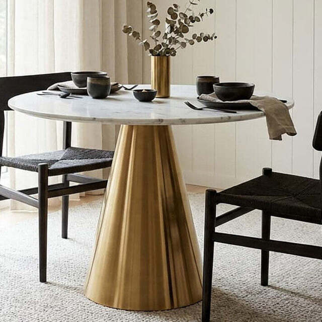 Azalea White Marble Round Dining Table with Gold Finish Conical Base - image 1