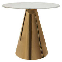 Azalea White Marble Round Dining Table with Gold Finish Conical Base - thumbnail 2