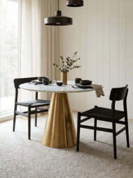 Azalea White Marble Round Dining Table with Gold Finish Conical Base - thumbnail 6