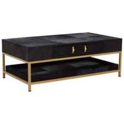 Black Hair-On-Hide Leather Coffee Table with Gold Metal Frame and Storage Drawer, Kensington Townhouse - thumbnail 4