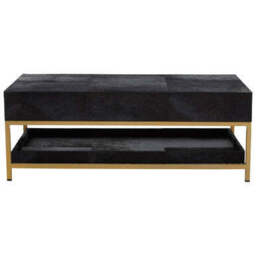 Black Hair-On-Hide Leather Coffee Table with Gold Metal Frame and Storage Drawer, Kensington Townhouse - thumbnail 6
