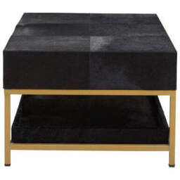 Black Hair-On-Hide Leather Coffee Table with Gold Metal Frame and Storage Drawer, Kensington Townhouse - thumbnail 5