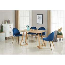 Lucia Dallas Dining Table and Chairs Set of 4 - an Oak Dining Table & Set of 4 Velvet Dining Chairs - Blue