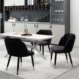 Milano Blaze LUX Dining Set - a White EXTENDABLE Dining Table & 4 Velvet Dining Chairs with Silver End Caps - thumbnail 2