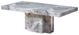 Grey Marble Top Coffee Table with Pedestal Base and Silver Metal Trim, Saronno - thumbnail 2