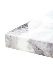 Grey Marble Top Coffee Table with Pedestal Base and Silver Metal Trim, Saronno - thumbnail 6
