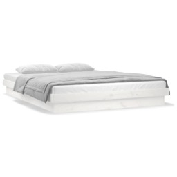 LED Bed Frame without Mattress White Double Solid Wood - thumbnail 5