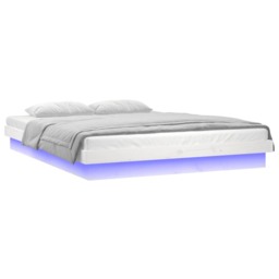 LED Bed Frame without Mattress White Double Solid Wood - thumbnail 4