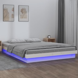 LED Bed Frame without Mattress White Double Solid Wood - thumbnail 1