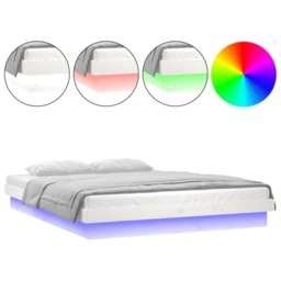 LED Bed Frame without Mattress White Double Solid Wood - thumbnail 2