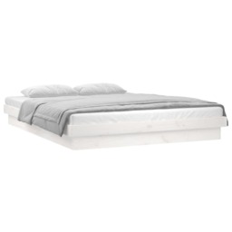 LED Bed Frame without Mattress White Double Solid Wood - thumbnail 3