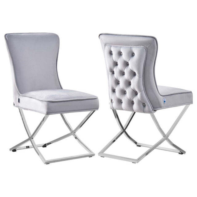 Trafalgar Velvet Dining Chair - Light Grey / Set of 2