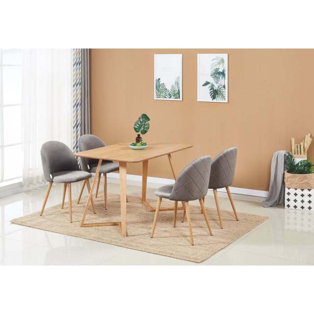 Lucia Dallas Dining Table and Chairs Set of 4 - an Oak Dining Table & Set of 4 Velvet Dining Chairs - grey