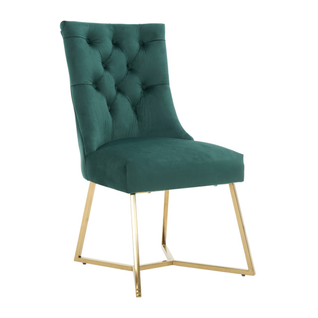 Ambra Velvet Dining Chair – Tufted Luxury Accent with Gold Legs & Ring Pull - Green / Single