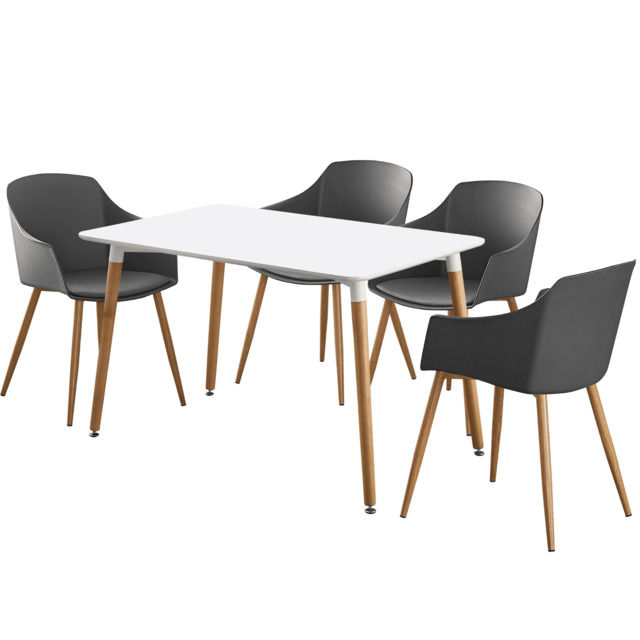 Eden Halo Dining Set - a White Dining Table and Set of 4 Dining Chairs - Grey