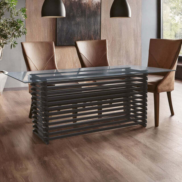 Vogue Clear Glass Dining Table with Slatted Matt Black Base - image 1