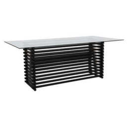 Vogue Clear Glass Dining Table with Slatted Matt Black Base - thumbnail 3