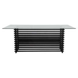 Vogue Clear Glass Dining Table with Slatted Matt Black Base - thumbnail 2