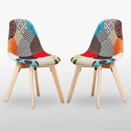 Patchwork Fabric Chair with Wooden Legs - Multicoloured - Set Of 2