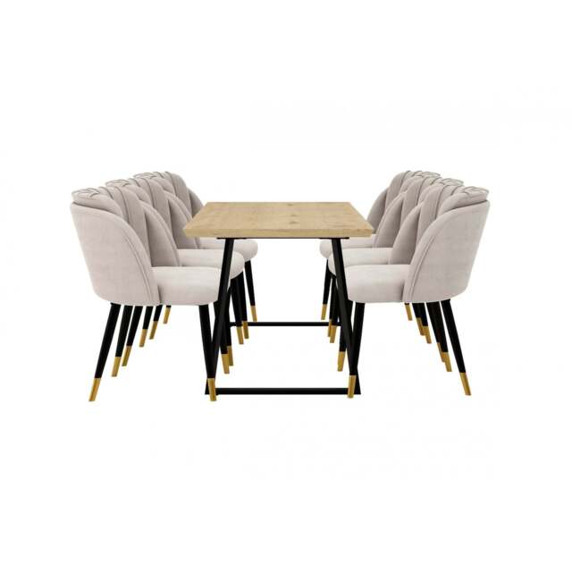 Milano Toga Extendable Dining Set - a Brown Extendable Dining Table & 6 Dining Chairs with Gold End Caps - Grey