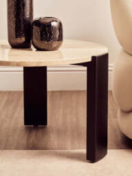 Cream Round Marble Top Large Coffee Table with Small Acacia Legs, Palermo - thumbnail 4