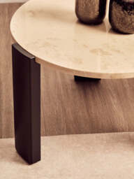 Cream Round Marble Top Large Coffee Table with Small Acacia Legs, Palermo - thumbnail 5