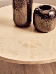 Cream Round Marble Top Large Coffee Table with Small Acacia Legs, Palermo - thumbnail 6