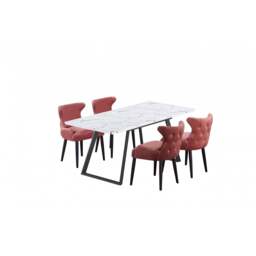 Toga Oxford LUX Dining Set - Toga Extendable White Dining Table w/ a Set of 4 Oxford LUX Velvet Dining Chairs - Red