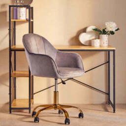 Brent Grey Velvet And Gold Base Home Office Chair - thumbnail 1
