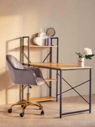 Brent Grey Velvet And Gold Base Home Office Chair - thumbnail 3