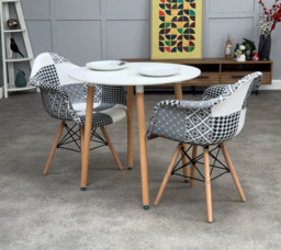 Patchwork Halo Dining Table Set - Set of 2 Black and White Patchwork Retro Tower Armchairs & a Halo Dining Table - thumbnail 5