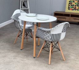 Patchwork Halo Dining Table Set - Set of 2 Black and White Patchwork Retro Tower Armchairs & a Halo Dining Table - thumbnail 4