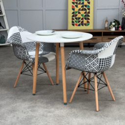 Patchwork Halo Dining Table Set - Set of 2 Black and White Patchwork Retro Tower Armchairs & a Halo Dining Table - thumbnail 3
