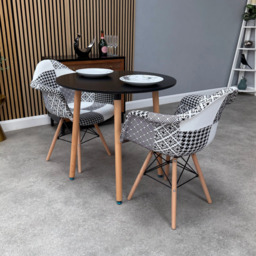 Patchwork Halo Dining Table Set - Set of 2 Black and White Patchwork Retro Tower Armchairs & a Halo Dining Table - thumbnail 2