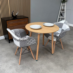 Patchwork Halo Dining Table Set - Set of 2 Black and White Patchwork Retro Tower Armchairs & a Halo Dining Table
