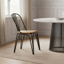District Dining Chair Elm Wood Seat With Black Finish Metal Frame - thumbnail 1