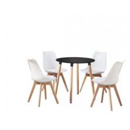 Jamie Halo Round Dining Table Set with 4 Chairs - White / Black