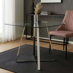 Metropolitan Clear Glass Square Dining Table with Silver Finish Legs - thumbnail 1
