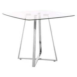 Metropolitan Clear Glass Square Dining Table with Silver Finish Legs - thumbnail 4