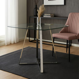 Metropolitan Clear Glass Square Dining Table with Silver Finish Legs - thumbnail 3