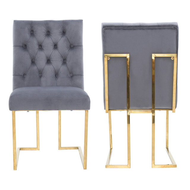 Siena Tufted Velvet Dining Chair – Gold Frame, Modern Luxury Accent - Gray / Set of 2