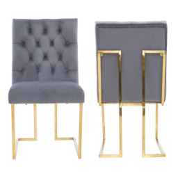Siena Tufted Velvet Dining Chair – Gold Frame, Modern Luxury Accent - Gray / Set of 2