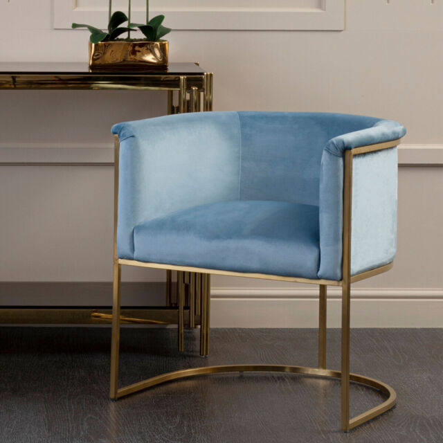 Mias Blue Velvet Curved Back Chair - image 1